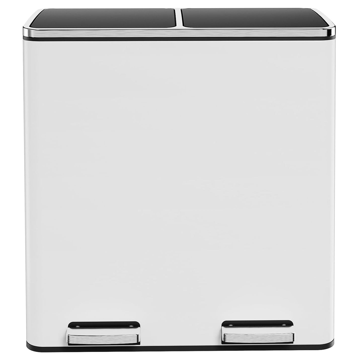 AthLike 60L(16 Gal) Dual Trash Can, Stainless Steel Kitchen Garbage Can, Double Compartment Classified Rubbish Bin, Recycle Dustbin w/Plastic Inner Buckets, Soft-Close Lid, Airtight, White