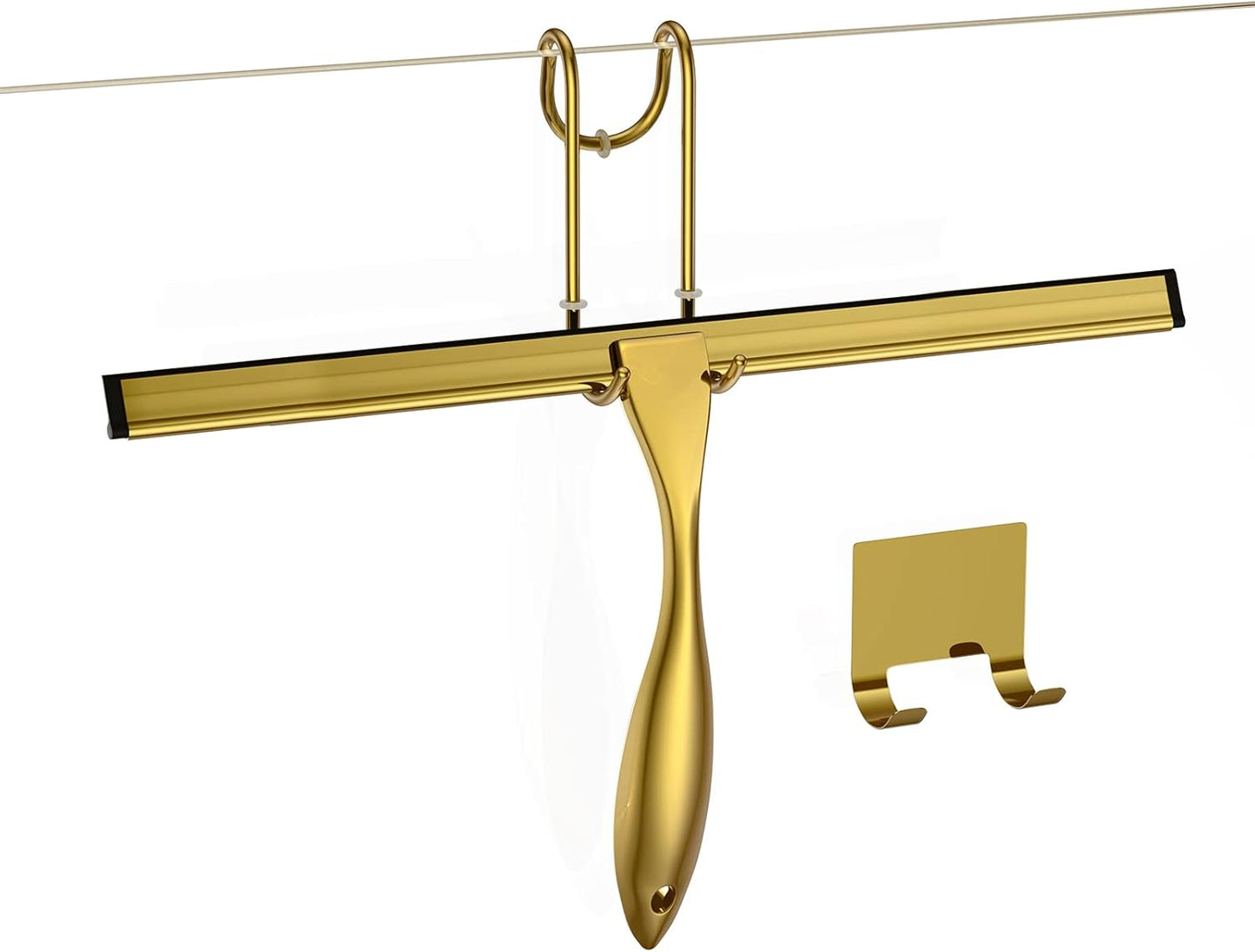 Shower Squeegee Set, 14-Inch Stainless Steel Squeegee, All-Purpose Squeegee for Bathroom, Shower Doors, Mirrors, Tiles, and Car Windows - 100% Streak Free, Includes Shower Door Hook and Adhesive Hook