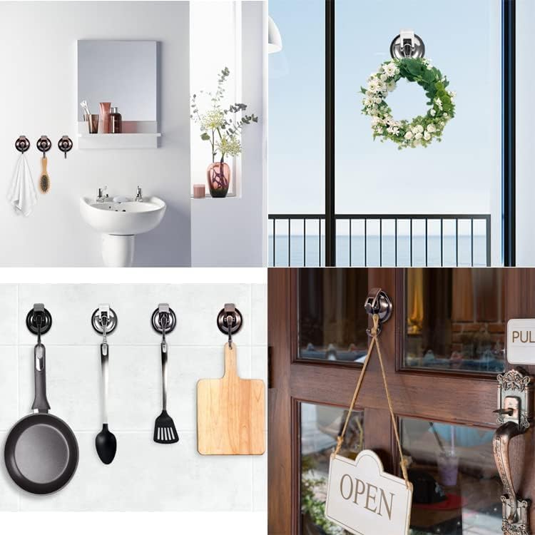 Suction Cup Hooks for Shower, 4 Pack, Bathroom, Kitchen, Glass Door, Mirror, Tile – Loofah, Towel, Coat, Bath Robe Hook Holder for Hanging – Waterproof Wreath Hanger