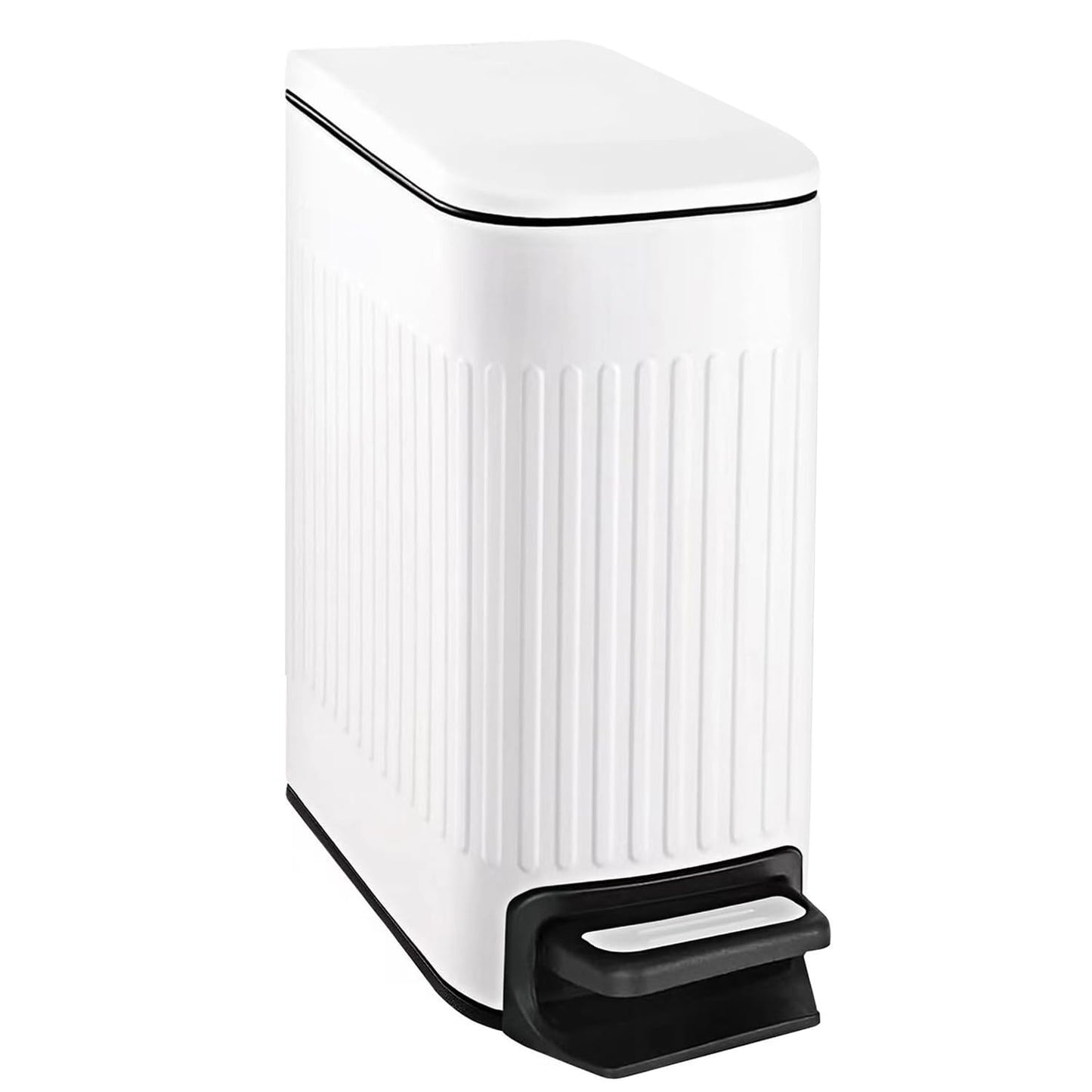 TIPGO Slim Bathroom Trash Can with Lid Soft Close, Step Pedal, 6 Liter / 1.6 Gallon Stainless Steel Trash Bin, Small Garbage Cans for Bedroom, Office, Kitchen (White)