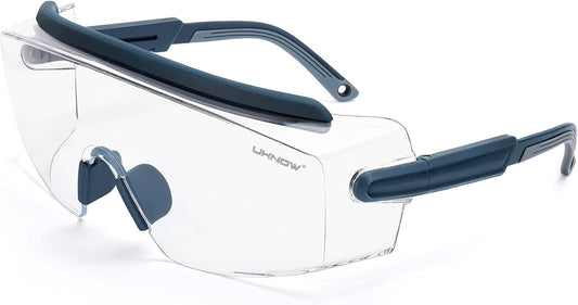 UKNOW Safety Goggles Over Glasses, Safety Glasses Anti Fog Wraparound Eye Protection, Protective Eyewear ANSI Z87.1