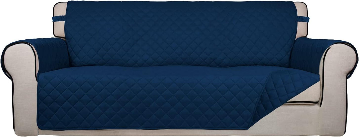 PureFit Reversible Quilted Sofa Cover, Water Resistant Slipcover Furniture Protector, Washable Couch Cover with Non Slip and Elastic Straps for Kids, Pets (Sofa, Navy/Navy)