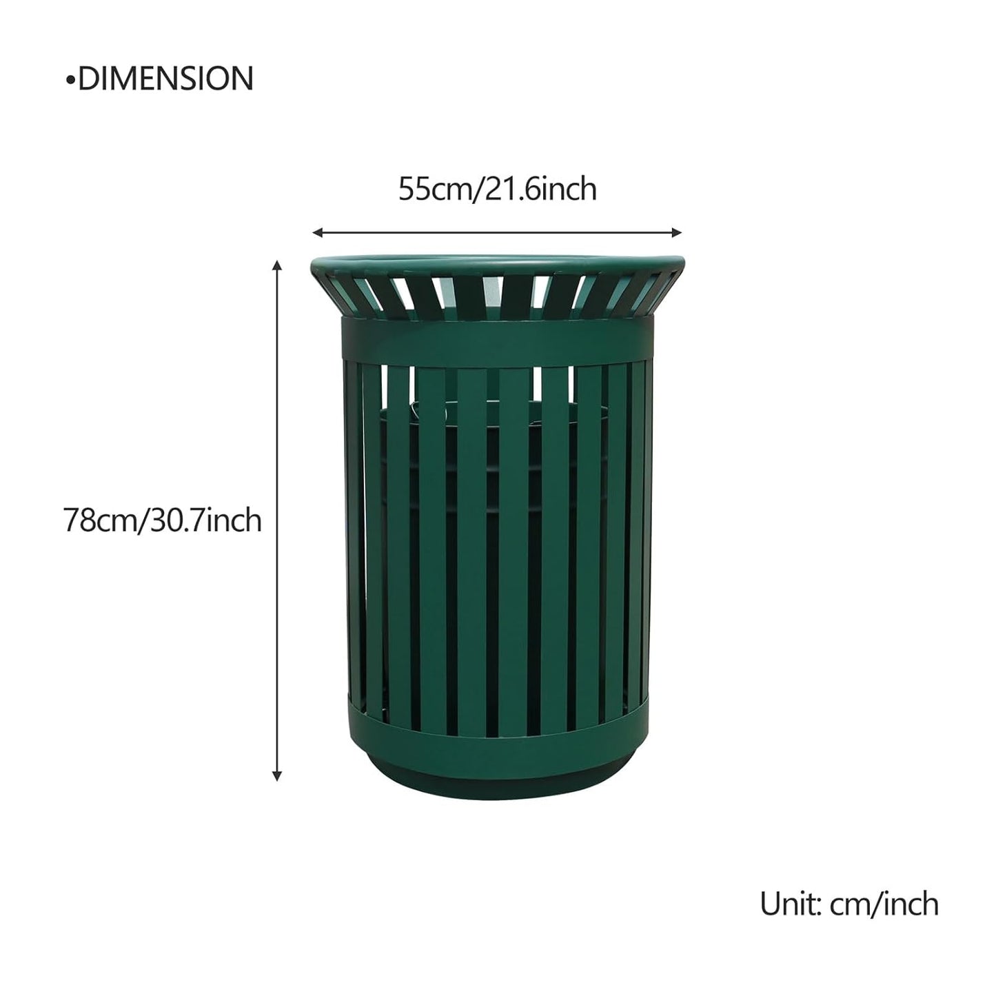 Outdoor Metal Slatted Trash Receptacle,Waste Receptacle，Commercial Trash Cans,Zone Round Garbage Bin,Square Hotel Street Patio Indoor Metal Stan (Big-Green)