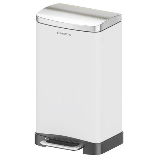 30L/8 Gallon Stainless Steel Garbage Bin with Soft-Close Lid,Step Trash Can with Removable Plastic Inner Bucket, Fingerprint-Proof(White)