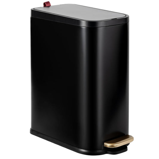 BETHEBEST Bathroom Trash Can with Lid Soft Close,Stainless Steel Step Trash Can with Removable Inner Wastebasket,Black Garbage Can for Bathroom,Bedroom,Kitchen(15 Liter/4 Gallon)
