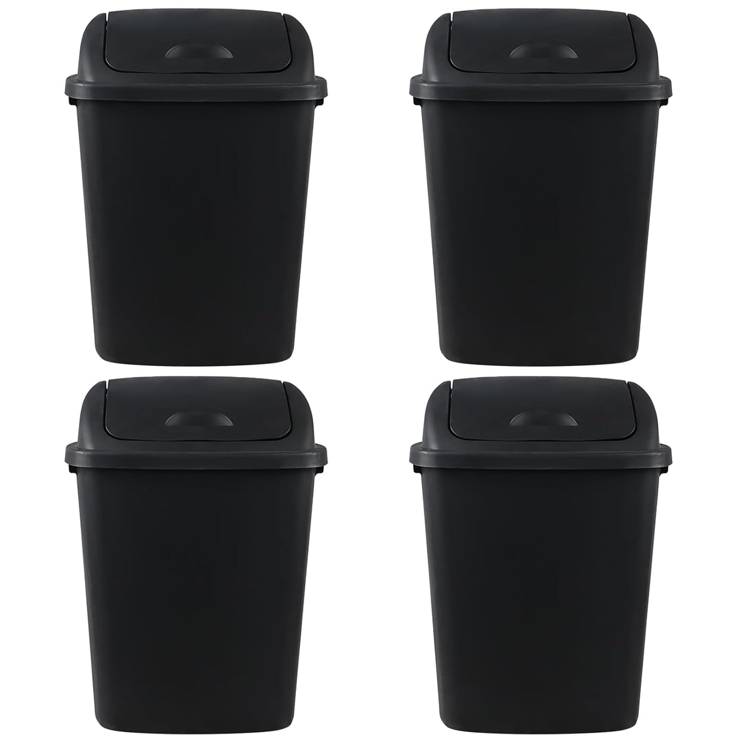 4 Pack 40 Liter Swing Lid Kitchen Garbage Can, Plastic Trash Can with Lid, Black