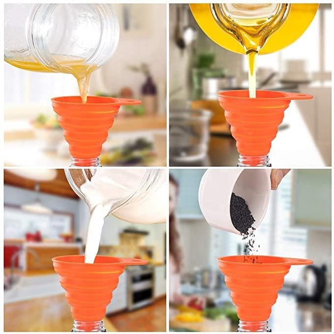 Kitchen Funnel Set – 3 Pack Silicone Funnels for Liquid and Dry Transfer, Collapsible Funnels for Kitchen, Canning, and Bottle Filling, Easy to Clean & Space-Saving Design
