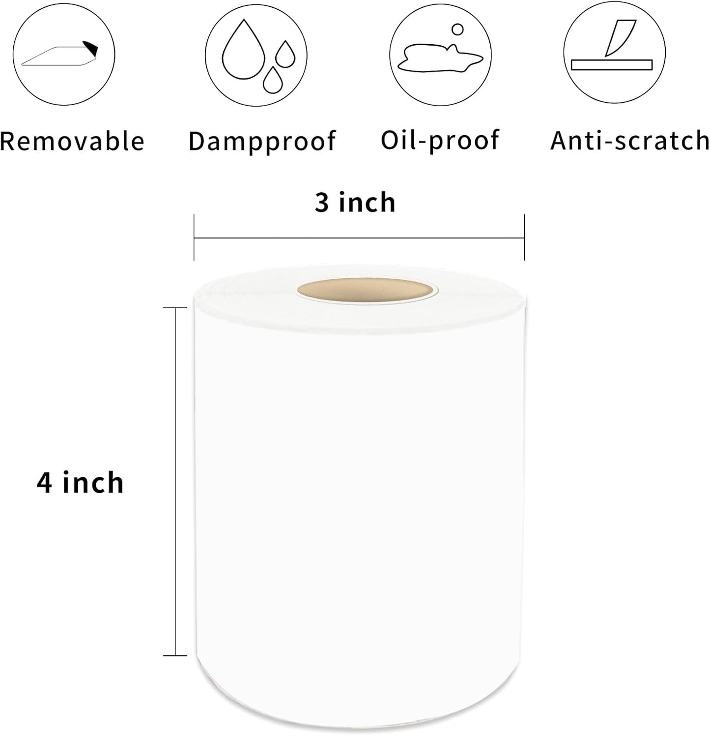 4×6 Inch White Removable Thermal Labels,Waterproof Thermal Label Stickers,200 Sheets per Roll with Perforated Lines