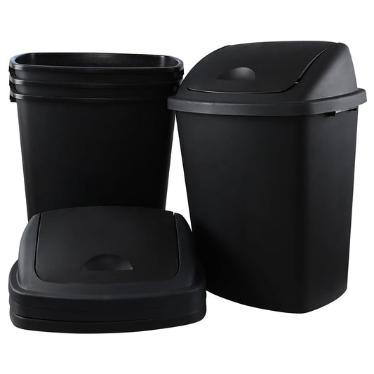Zopnny 4-Pack 18 Gallon Tall Kitchen Swing Top Garbage Can, Plastic Swing Top Lid Trash Can, Black