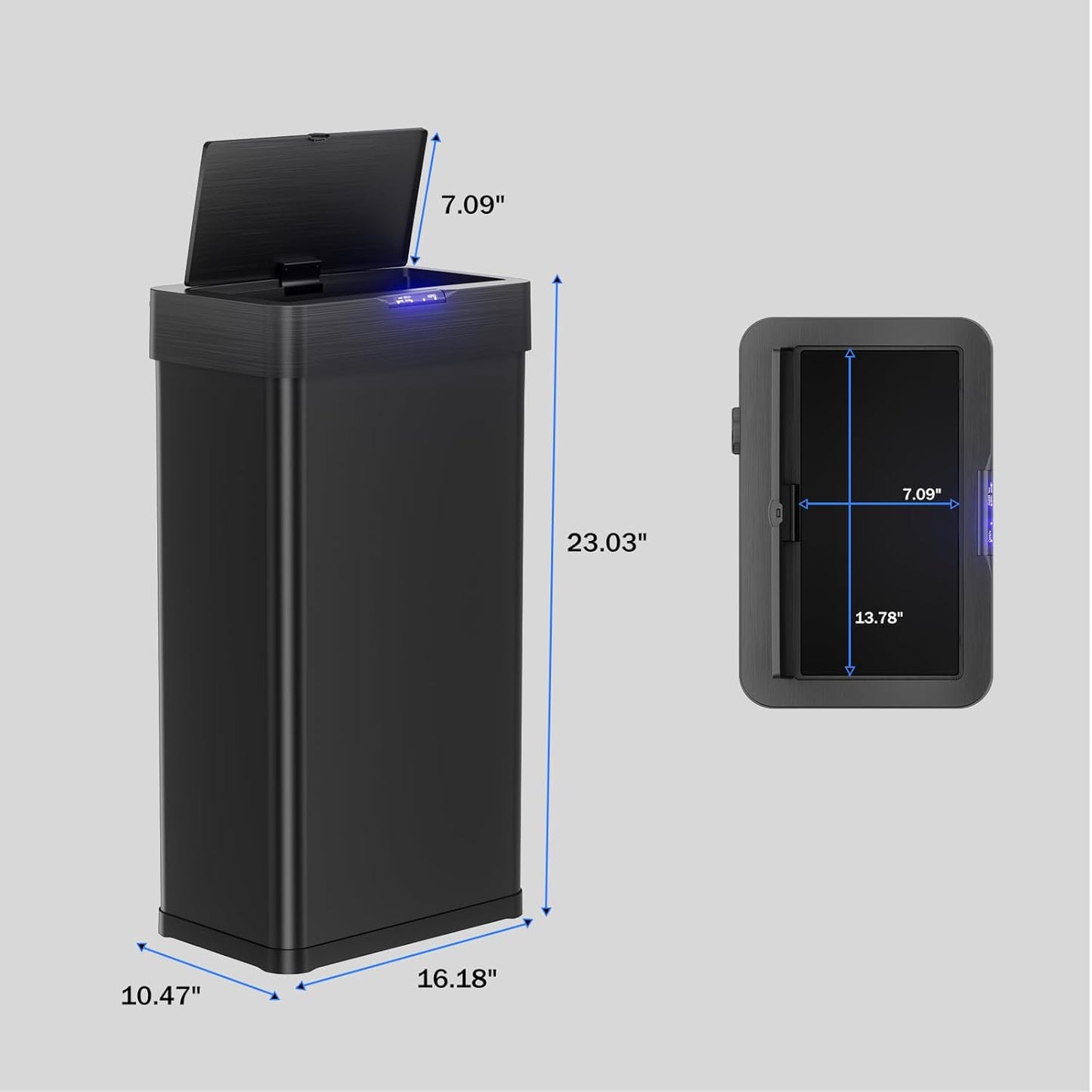 TLSUNNY 13.2 Gallon Motion Sensor Trash Can,Touchless Automatic Garbage Can,Brushed Stainless Steel Smart Bin,with Bag Holder,Soft Close Lid,for Kitchen,Office,RV,Bedroom,Living Room (Black, 50L)