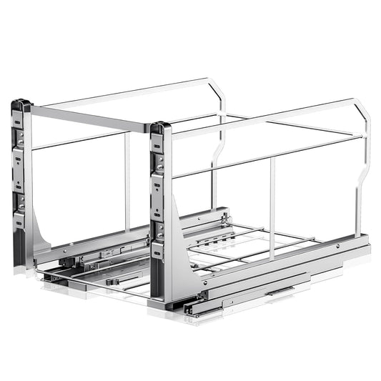 Insputer Double Pull Out Trash Can Under Cabinet with Push to Open Slides, Heavy Duty Under Sink Garbage Can Kit for Kitchen, Not Include Bin, Require 18" W X 24" D Cabinet, has Installation Video