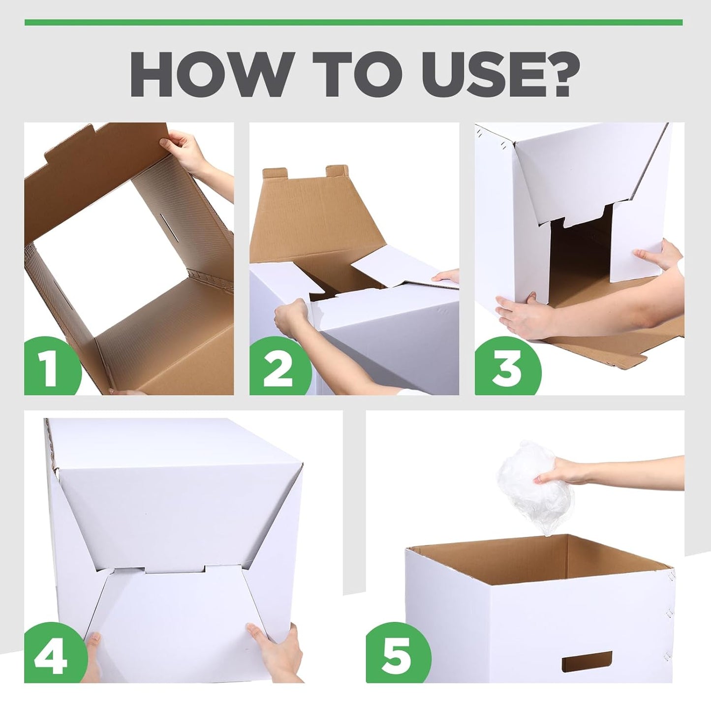 Tioncy 5 Pcs Cardboard Trash Cans Disposable and Reusable Corrugated Cardboard Trash Cans Recycling Bins Bulk with 10 Garbage Bags White Garbage Boxes for Parties Events (13 Gallon)