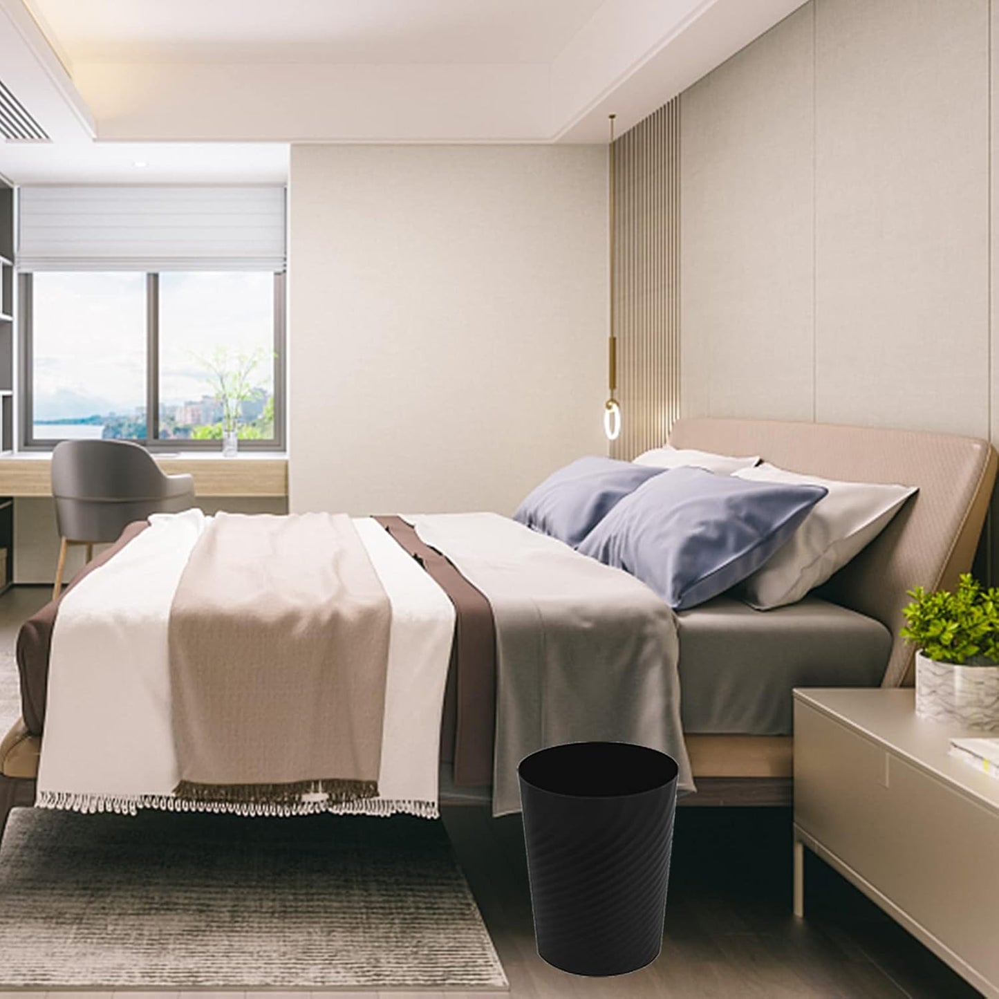 UUJOLY Plastic Small Trash Can Wastebasket, Garbage Container Basket for Bathrooms, Laundry Room, Kitchens, Offices, Kids Rooms, Dorms, (Black, 1.8 Gallon/2 Pack)