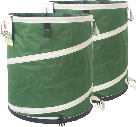 2-Pack 32 Gallon Collapsible Trash Can (19x25 in) Solid Bottom for Yard Waste Bag,Yard Debris Bag,Pop-Up Trash Can,Recycling Bin,Camping Waste Bin,Laundry Hamper,Lawn Grass,Garden Weeds Bags,Leaf Bags