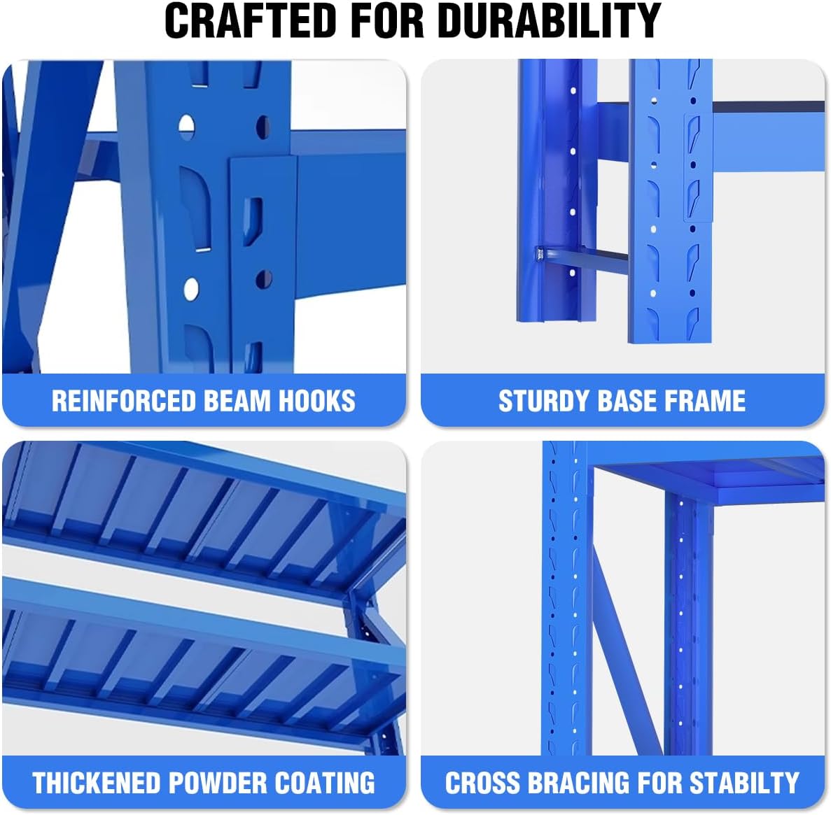 Storage Shelves Heavy Duty, Metal Garage Shelving Units, 4 Tier Storage Rack Shelf, Steel Industrial Shelving, Adjustable Standing Shelf for Basement/Warehouse (Blue, W47.24*D19.69*H78.74)