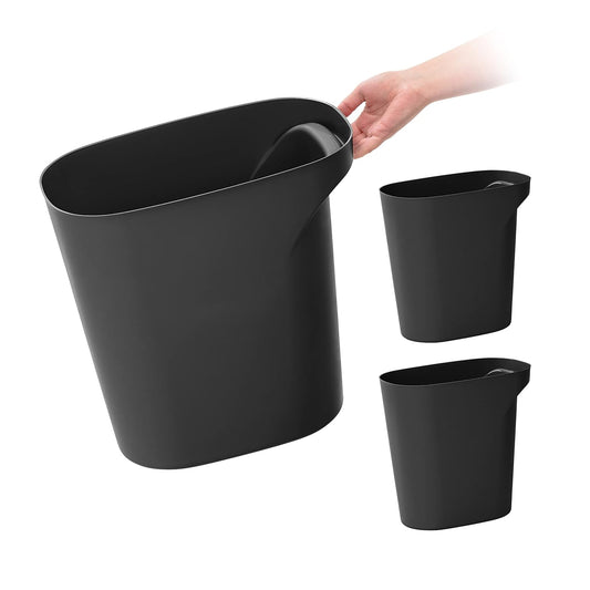 IRIS USA Small Trash Can Wastebasket with Handle, 6 Gallon / 24 Quart, 3-Pack, for Bathroom, Office, Bedroom, Under Sink, Kitchen, Garbage - Black