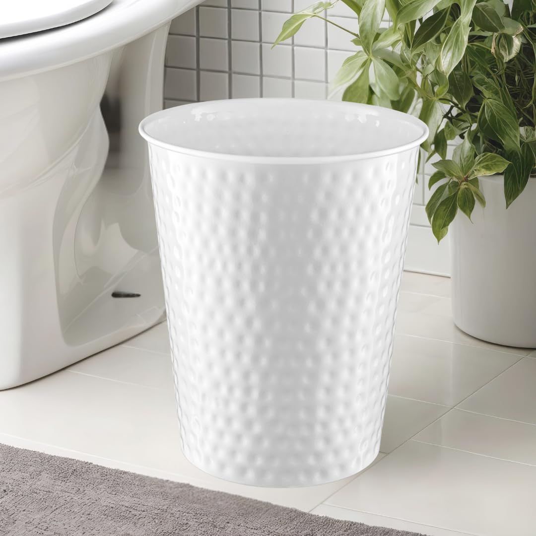 Monarch Abode White Hand Hammered Metal Wastebasket for Home Office Bedroom, Decorative Waste Basket, Modern Bathroom Garbage Can, Durable & Decorative Trash Bin, White Bathroom Trash Can