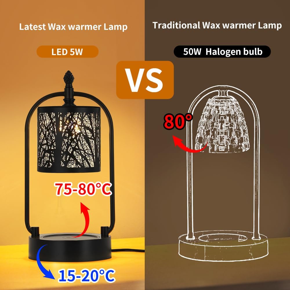 Tree Candle Warmer Lamp, LED Colors Changing Candle Warmer with ATimer, Bedroom Living Room Home Decor Wax Melting Warmer for Jar Candles (Double Pole -Black)