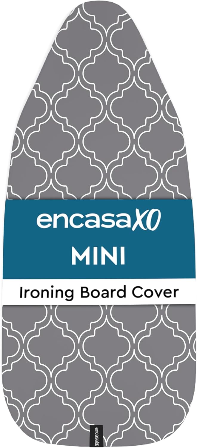 Encasa XO Ironing Board Cover and Pad 28"x12" - Thick 3mm Felt Padding, Drawstring Tightening & Lock, Easy Fit, Scorch & Stain Resistant, Fits Mini Ironing Board - Grey Tiles
