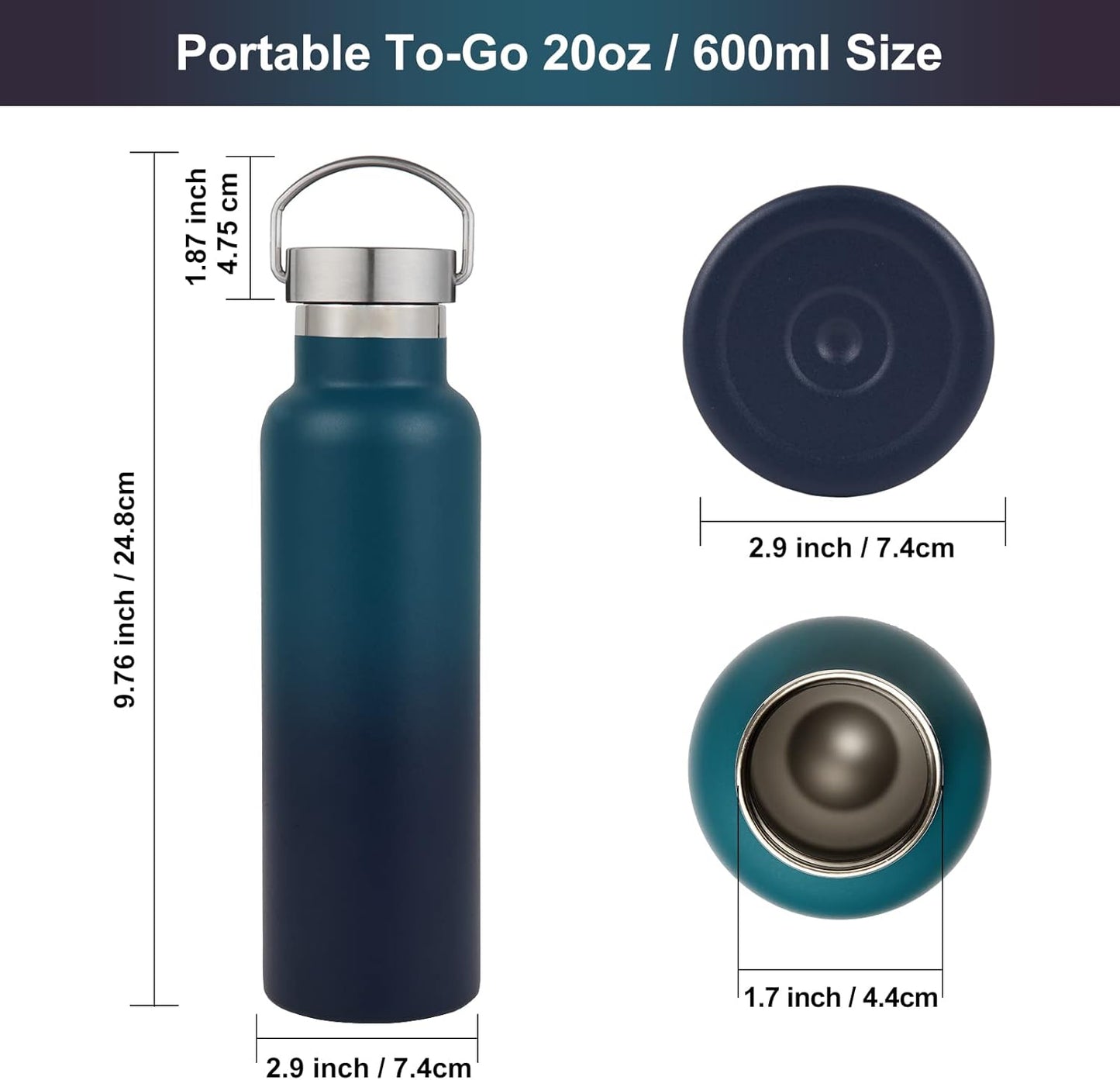 Neihepal 20 oz Insulated Water Bottles Bulk 4 Pack,Stainless Steel Double Wall Sport Bottle with Lid of Handle,Metal Reusable Thermoses Flask for School,Cyclists,Hikers,Gift (Dark Night,Set of 4)