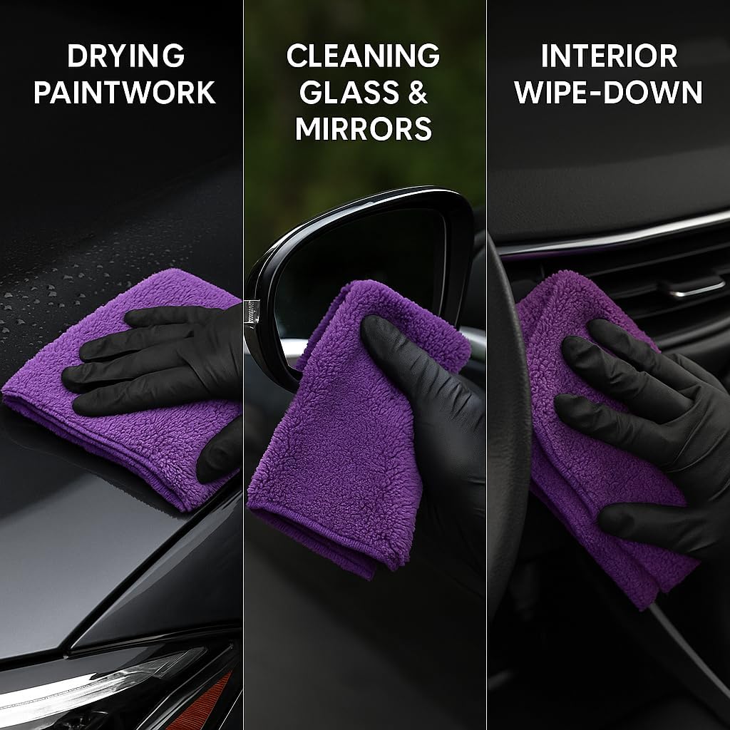 6 Pack Reusable Pak Details Micro Fiber Towels Car Detailing | 16x16 Ultra-Absorbent & Dual-Sided Car Microfiber Towel for Polishing, Wax Removal & Buffing | Lint & Streak-Free | Auto Cleaning Cloths