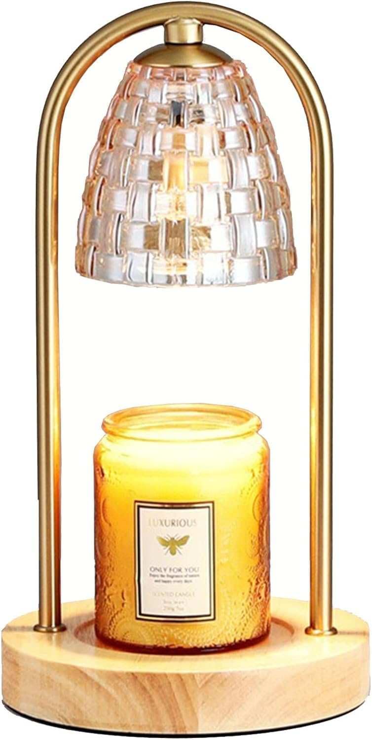 Candle Warmer Lamp with Timer and Dimmer, Electric Scented Wax Warmer for Bedroom, Home Decor Aroma Candle Holder Night Light/Table Lamp - Gift (ABC-Golden-Oval)