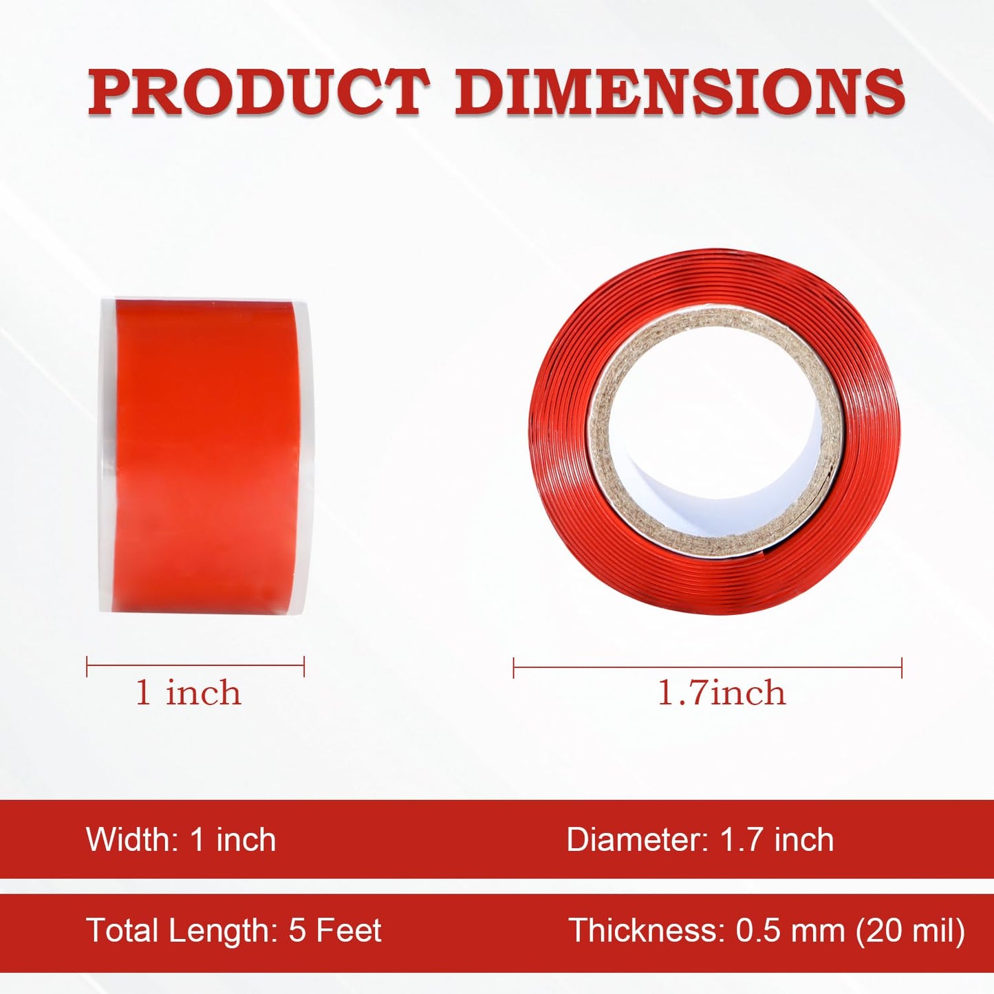 Self Fusing Silicone Tape 2 Rolls 1 in x 5' Red Waterproof Rubber Leak Proof Sealing Rubber Self-amalgamating Tape for Emergency Hot and Cold Water Pipe Repairs and Tool Fixation