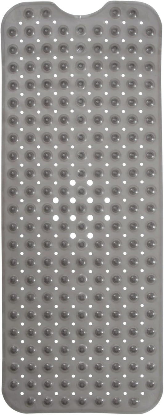 ENKOSI Bathtub Mat – 40 x 16 Inch Extra Long Non Slip Shower Mat – Anti Slip Grey Bath Mat with Suction Cups and Drain Holes – Bathroom Mat for Smooth Tubs and Shower Floors (40x16 Clear Grey)