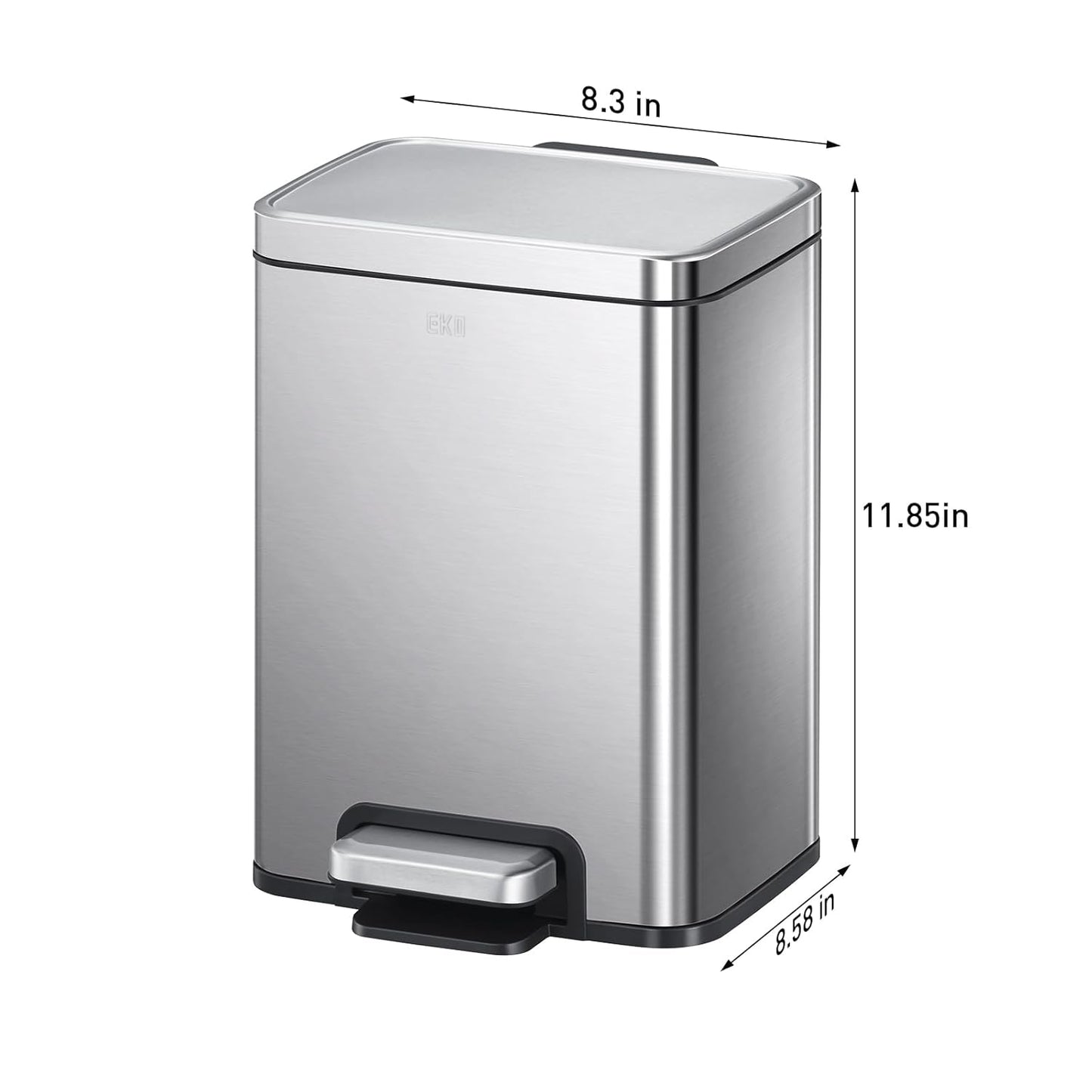 EKO Madison 6L / 1.6 Gal Bathroom Trash Can with Lid and Removable Inner Basket, Rectangular Small Step Trash Can, Brushed Stainless Steel