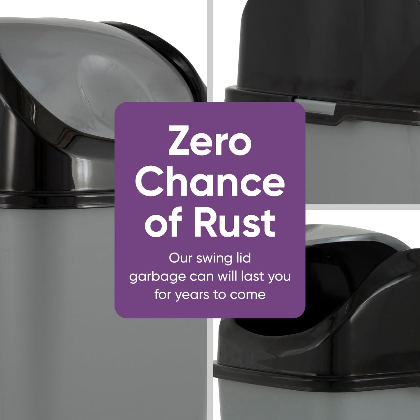 Superio Small 2.5 Gallon Plastic Trash Can with Swing Top Lid, Compact Slim Waste Bin for Under Desk, Office, Bedroom, Bathroom, Dorm Room, 10 Qt. Portable Garbage Can (Grey/Black, 2 Pack)