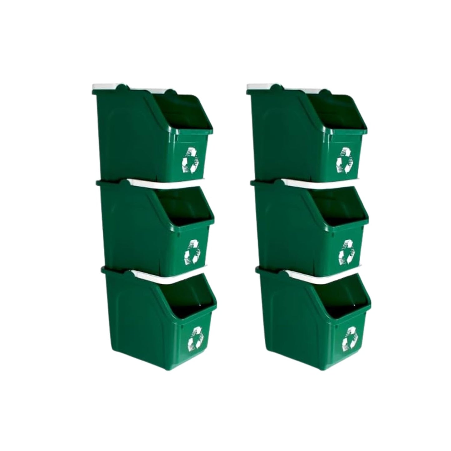 Multi Recycling Bin System with Three Stacking 6 Gallon Bins with Carrying Handles, Stackable and Compact for Offices, Homes, Garages, Businesses - (Green, 6 Pack)