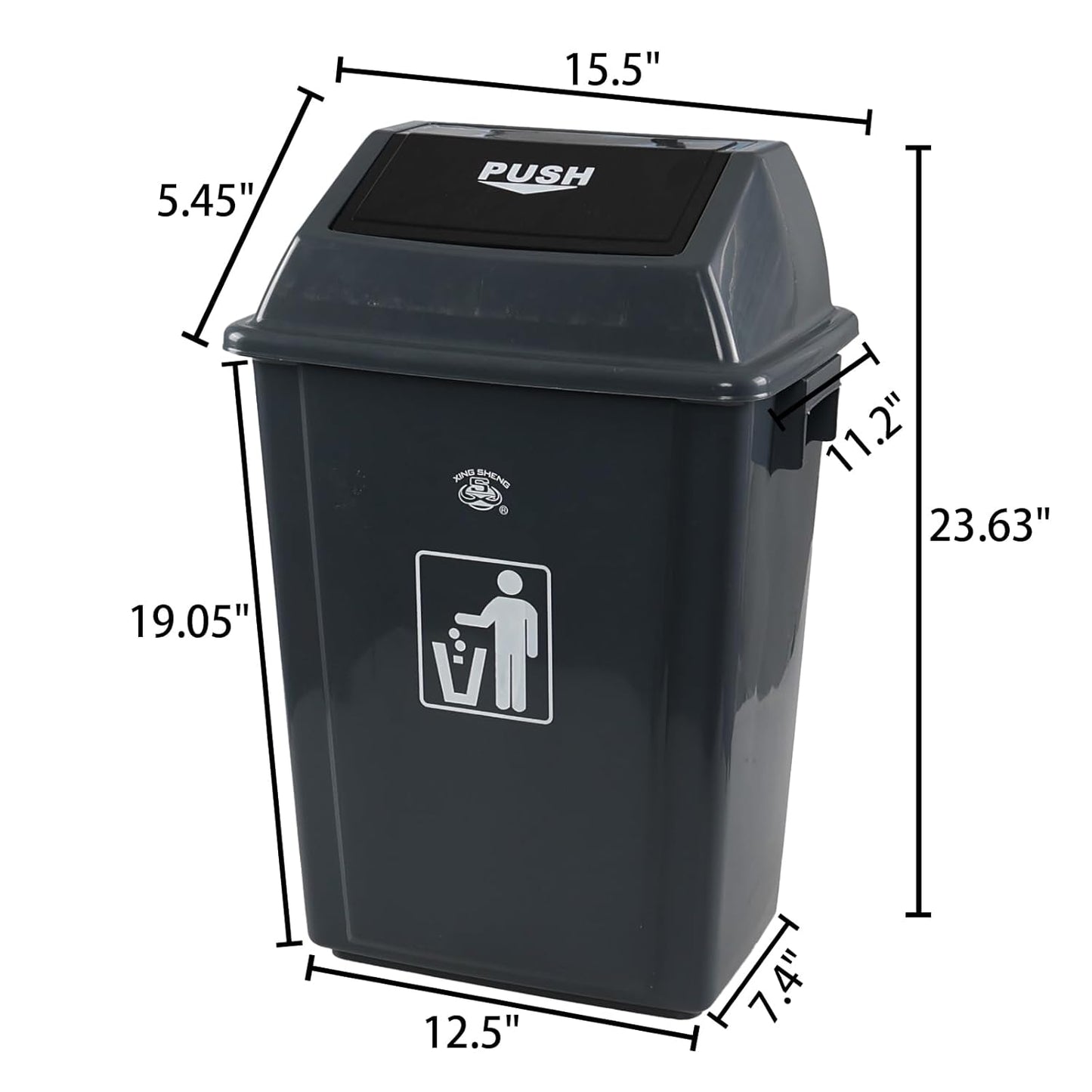 13 Gallon Plastic Swing Lid Trash Can, Outdoor Garbage Can, Grey, 4 Pack