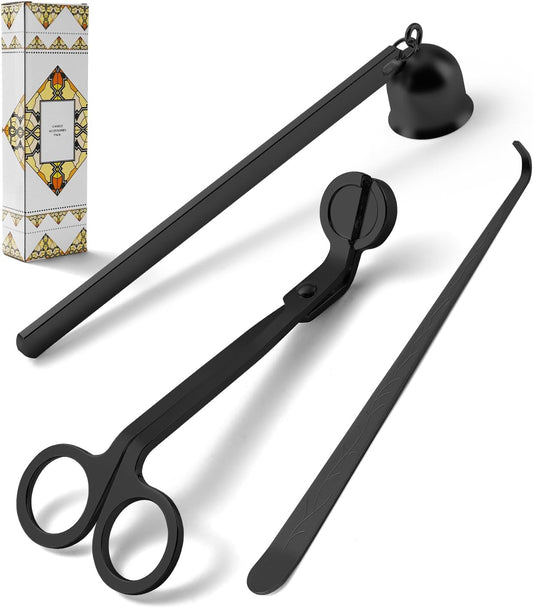 PATOISE 3 in 1 Candle Accessory Set, Candle Wick Trimmer Cutter, Candle Snuffer Mini, Candle Wick Dipper in Gift Package for Candle Aromatherapy Lovers(3PCS Black)