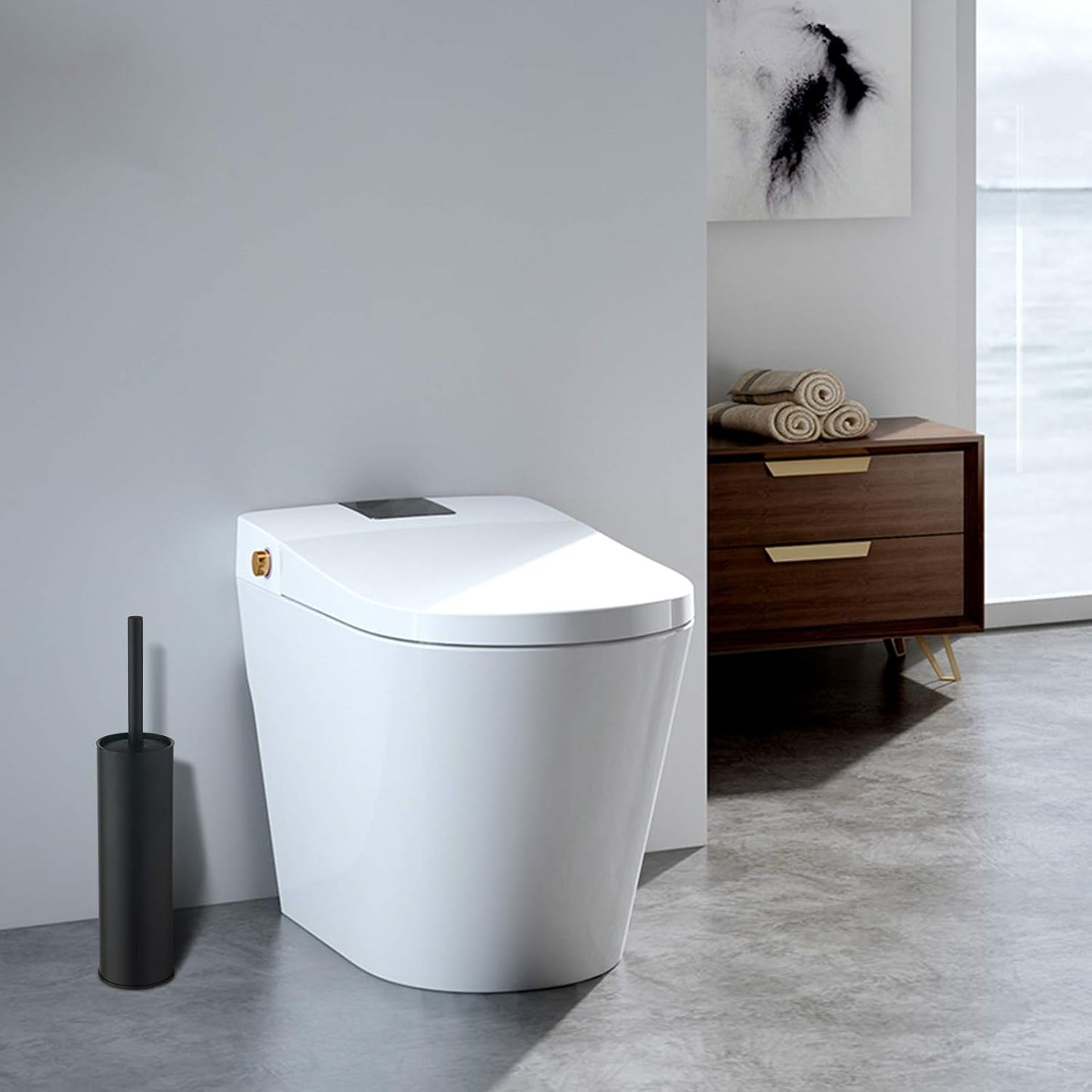 BGL Stainless Steel Toilet Brush with Holder, 2 Black Bristle Heads