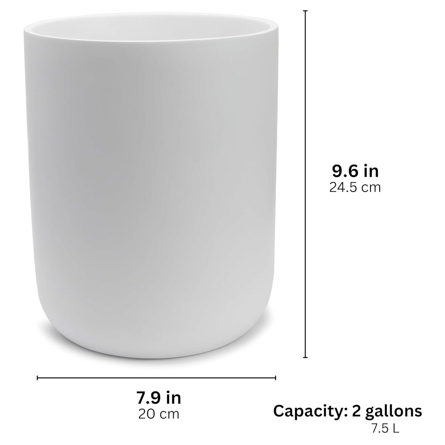 Matte White Round Compact Trash Can Mini, 2 Gallons / 7.5L Garbage Bin, Tiny Wastebasket for Bathrooms, Office, Under Desk, Bedroom, Laundry Room, Kitchen, Kids Room, and Dorm