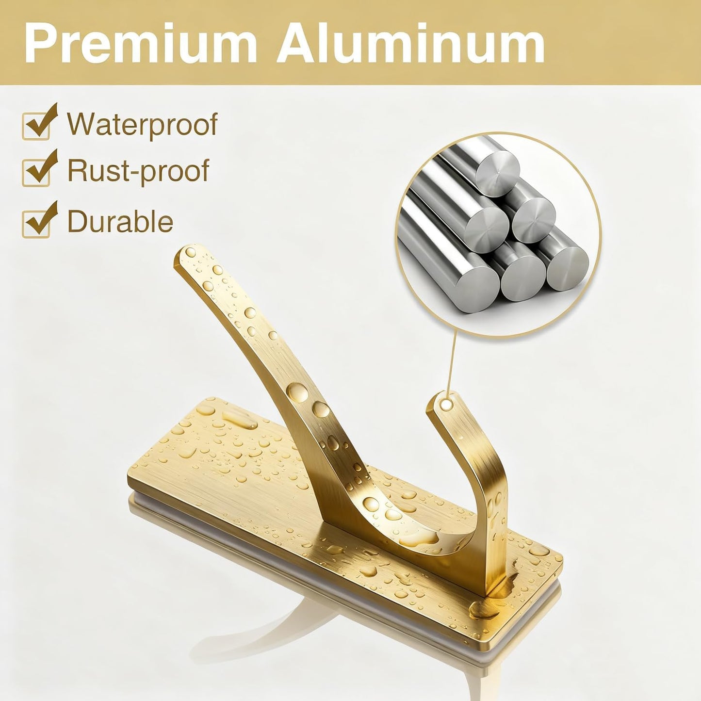 pickpiff Self Adhesive Coat Hooks for Hanging, Heavy Duty Stainless Double Wall Hook for Towel, Backpack, Hat, Sturdy Metal Hanger for Bathroom, Bedroom, Door, Wall Mounted, 6-Pack, Brushed Gold