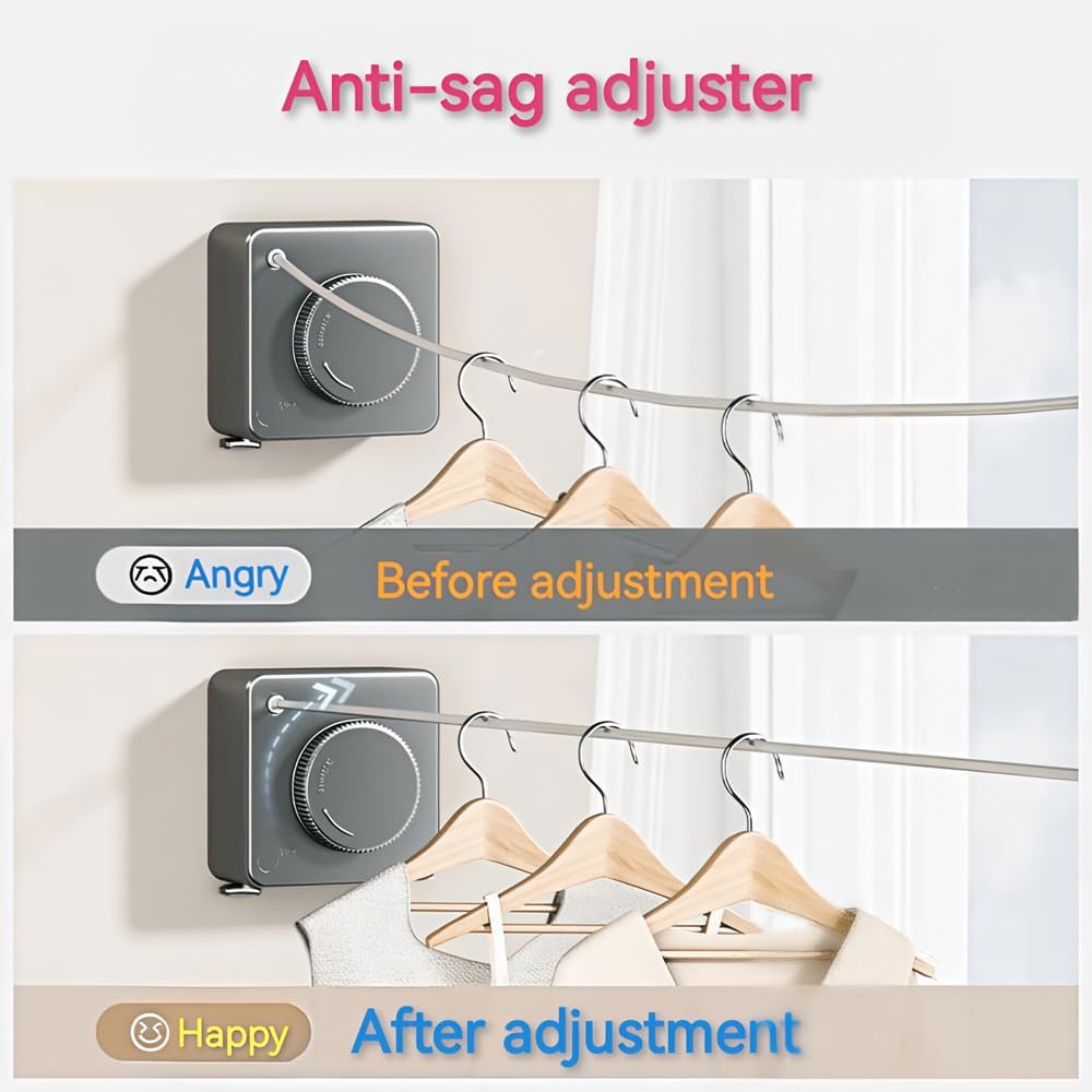 Retractable Clothesline, Wall Mounted, Stainless Steel, 17 Ft Indoor Outdoor (Light Gray)