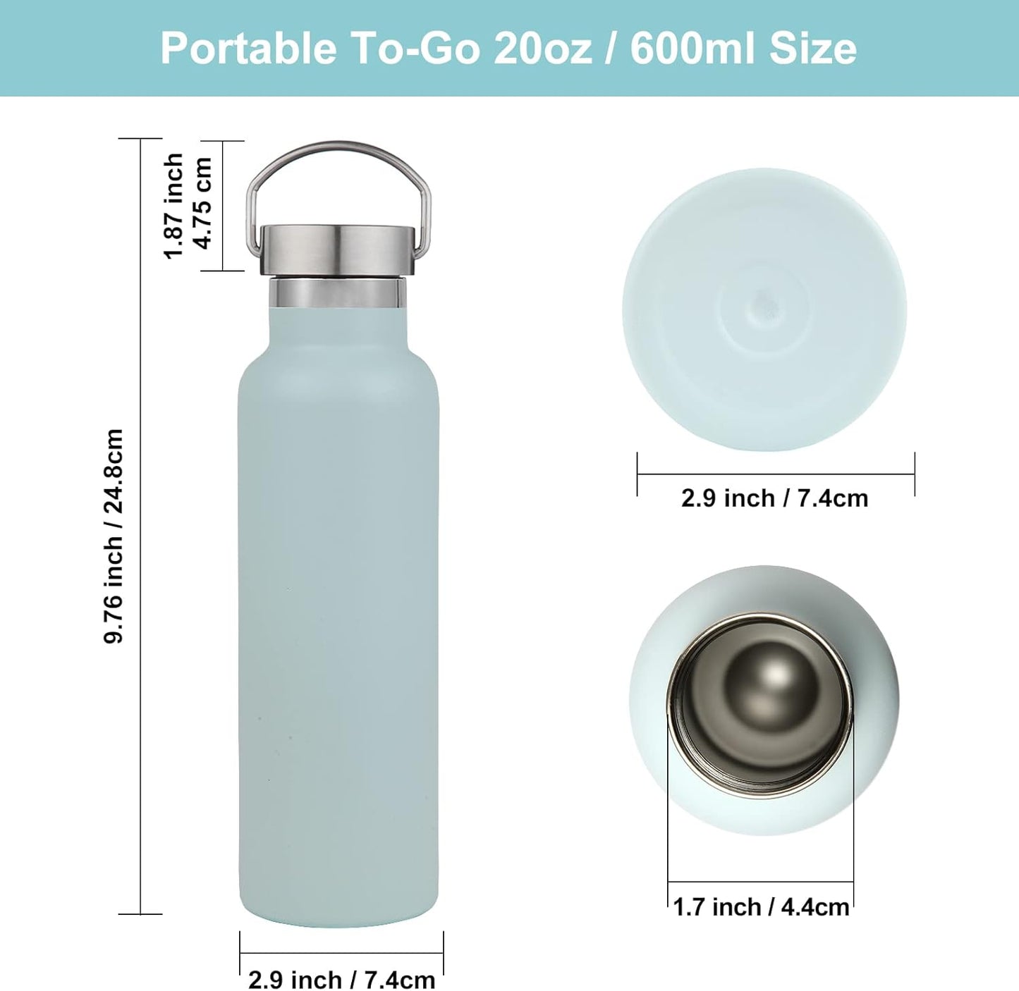 Neihepal Fog Stainless Steel Water Bottles,20 Ounce Vacuum Insulated Double Wall Travel Bottle with Leak Proof Lid of Handle,Metal Reusable Standard Mouth Flask Thermoses for School,Hikers,Gift