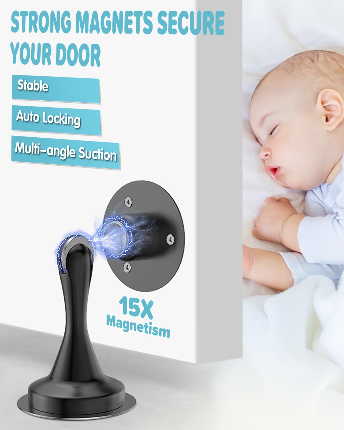 Door Stoppers Magnetic Door Catch - 1 Pack Stainless Steel Heavy Duty Door Stops for Bottom of Door, Wall & Floor Mounting No-Drill Strong Adhesive & Screws, Door Holder to Keep Door Open