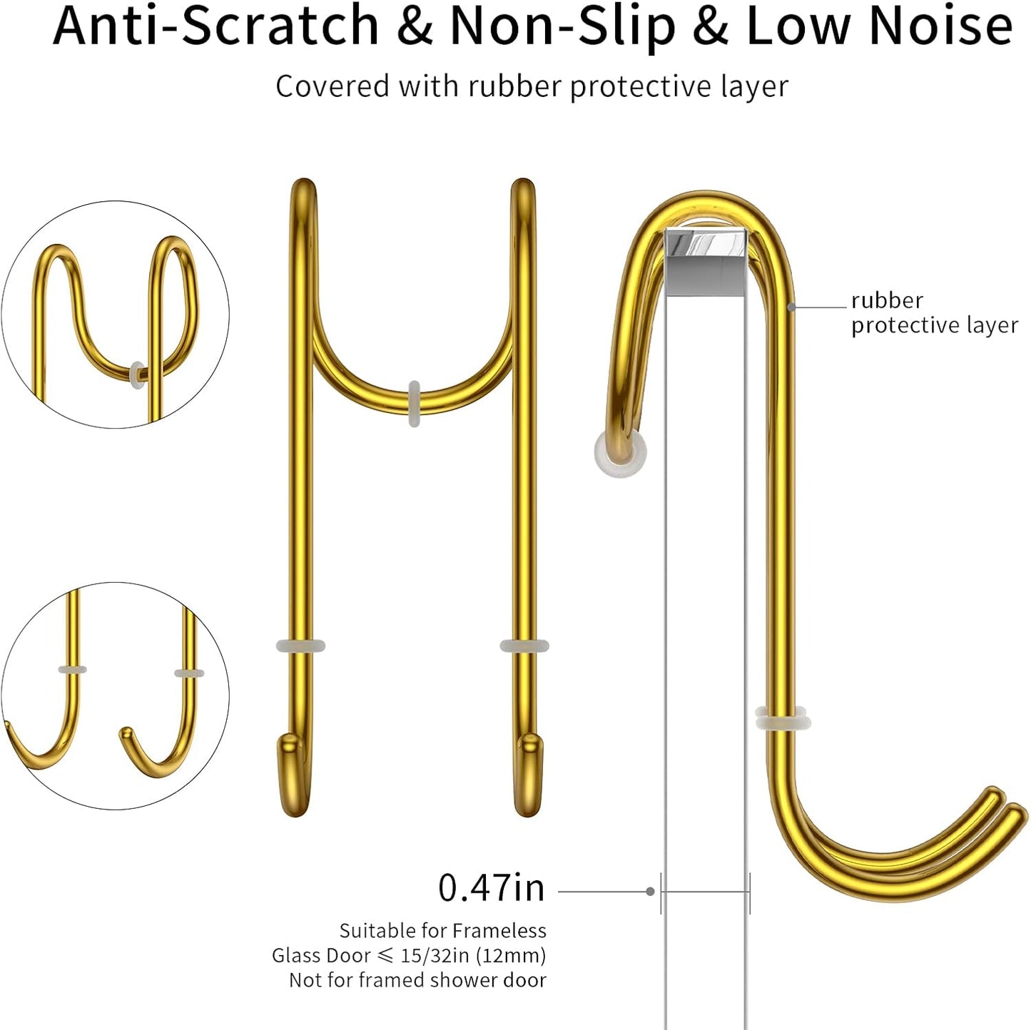Shower Squeegee and Window Squeegee, Stainless Steel, 100% Streak-Free, Cleaner for Bathroom Showers Glass Doors, Home Mirrors, Car Windows Wiper, Adhesive Holder, Shower Door Hook, 10 Inch, Gold