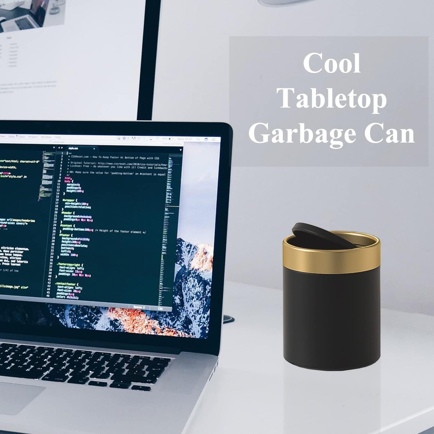 Mini Trash Can with Lid, Metal Small Tiny Mini Trash Bin Can, Mini Countertop Trash Cans for Desk Car Office Kitchen, Swing Top Trash Bin 1.5 L/0.40 Gal (Black)