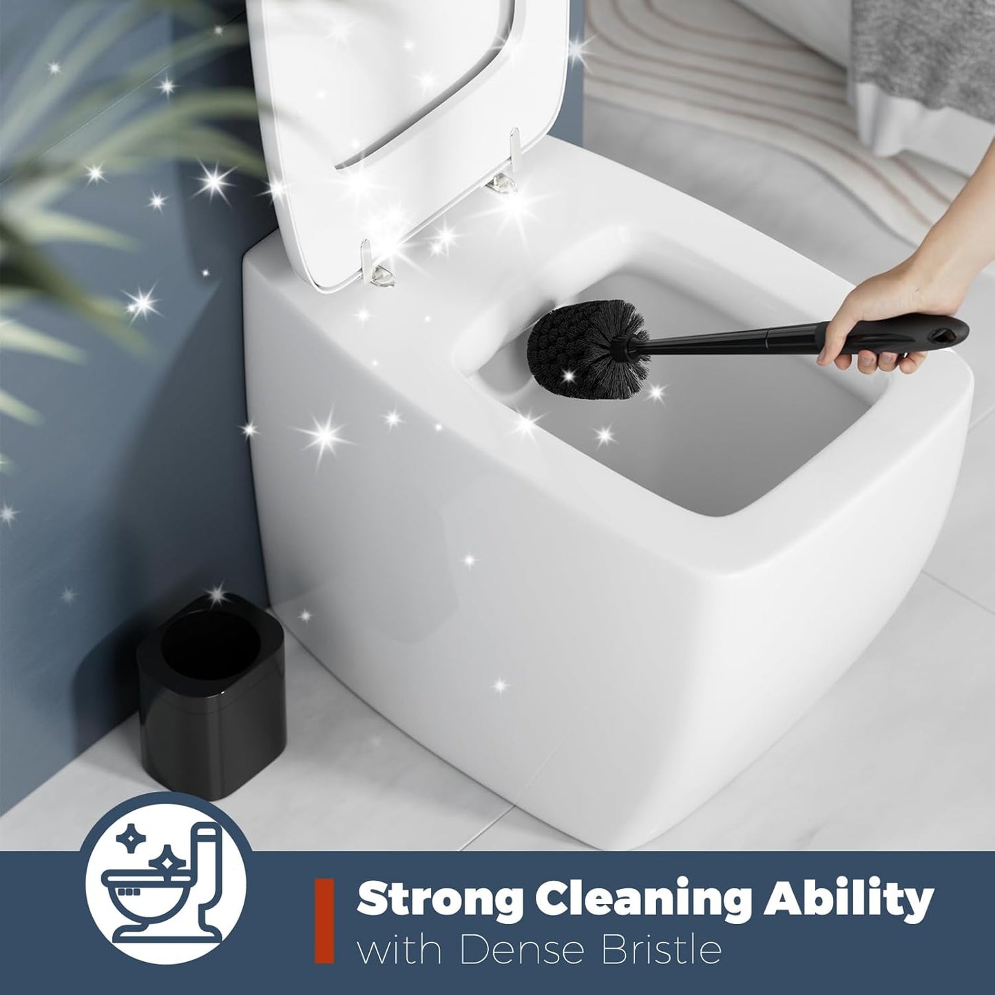 Toilet Brush, 2 Pack Toilet Brush and Holder Set Bathroom Accessories, Toilet Bowl Brush and Holder for Bathroom, Black