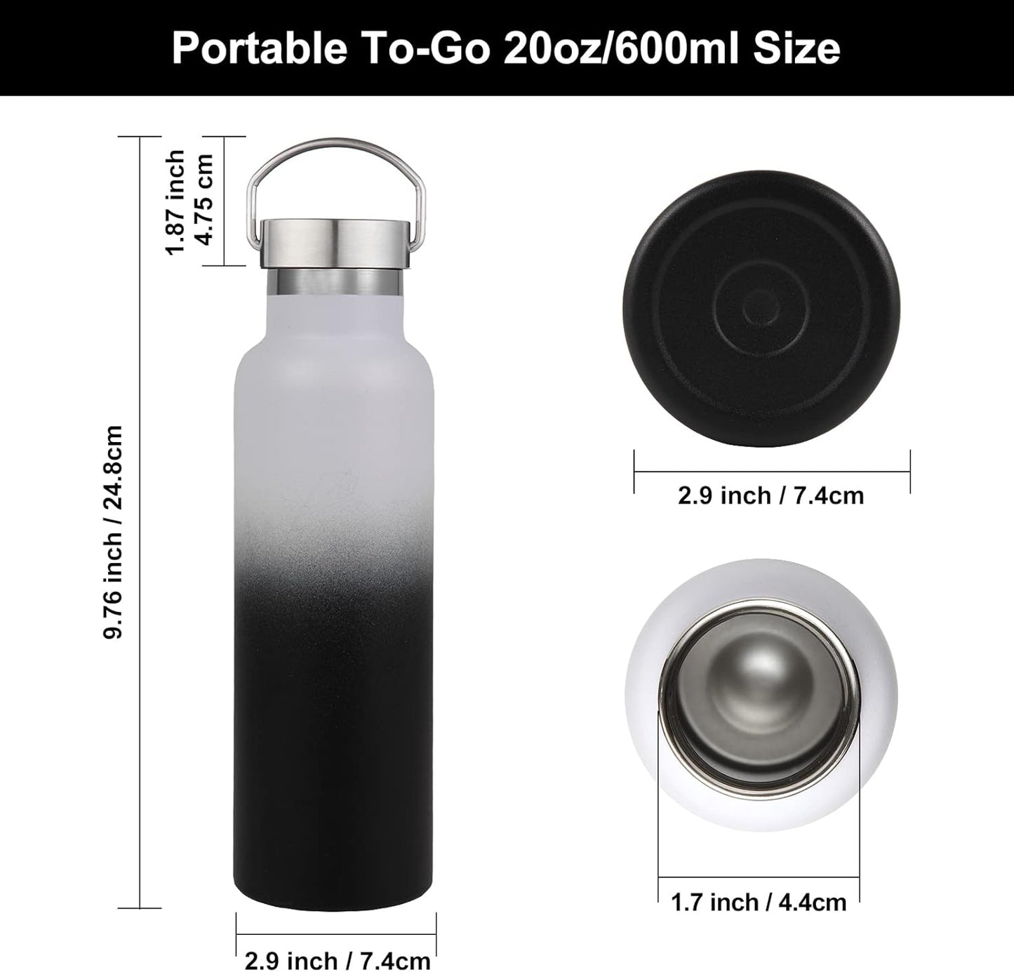 Neihepal Gradient Stainless Steel Water Bottles,20 Ounce Vacuum Insulated Double Wall Travel Bottle with Leak Proof Lid of Handle,Metal Reusable Standard Mouth Flask Thermoses for School,Hikers,Gift