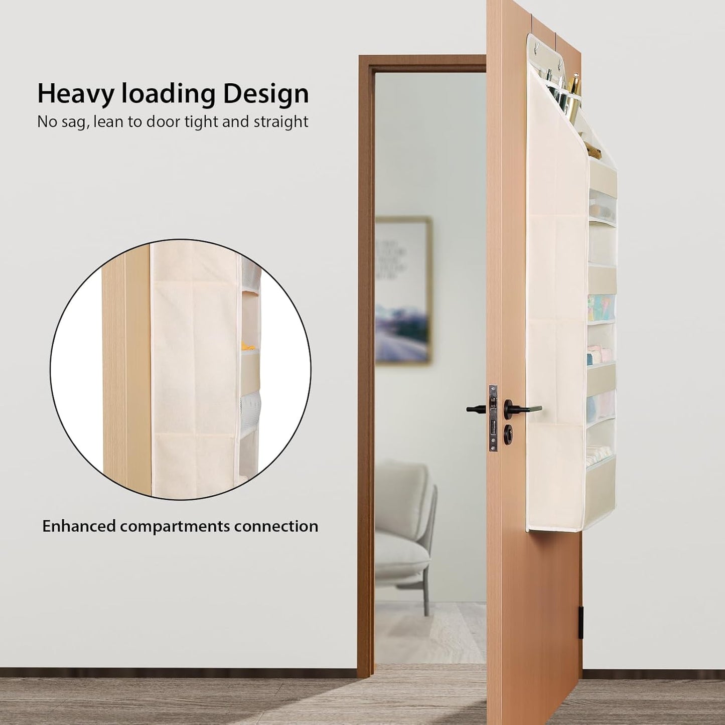 Univivi 5-Shelf Over Door Hanging Organizer Fabric Door Storage with 4 Large Pockets and 3 Small PVC Pockets Wall Mount Hanging Storage Organizers for Baby Nursery (Beige Pattern)