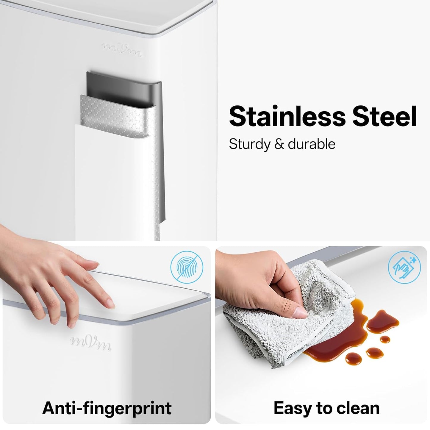 mVm 10.6 Gallon Heavy Duty Step Trash Can with Lid, Foldable Foot Pedal Bin for Kitchen Office Dormitory Home Rooms (White)