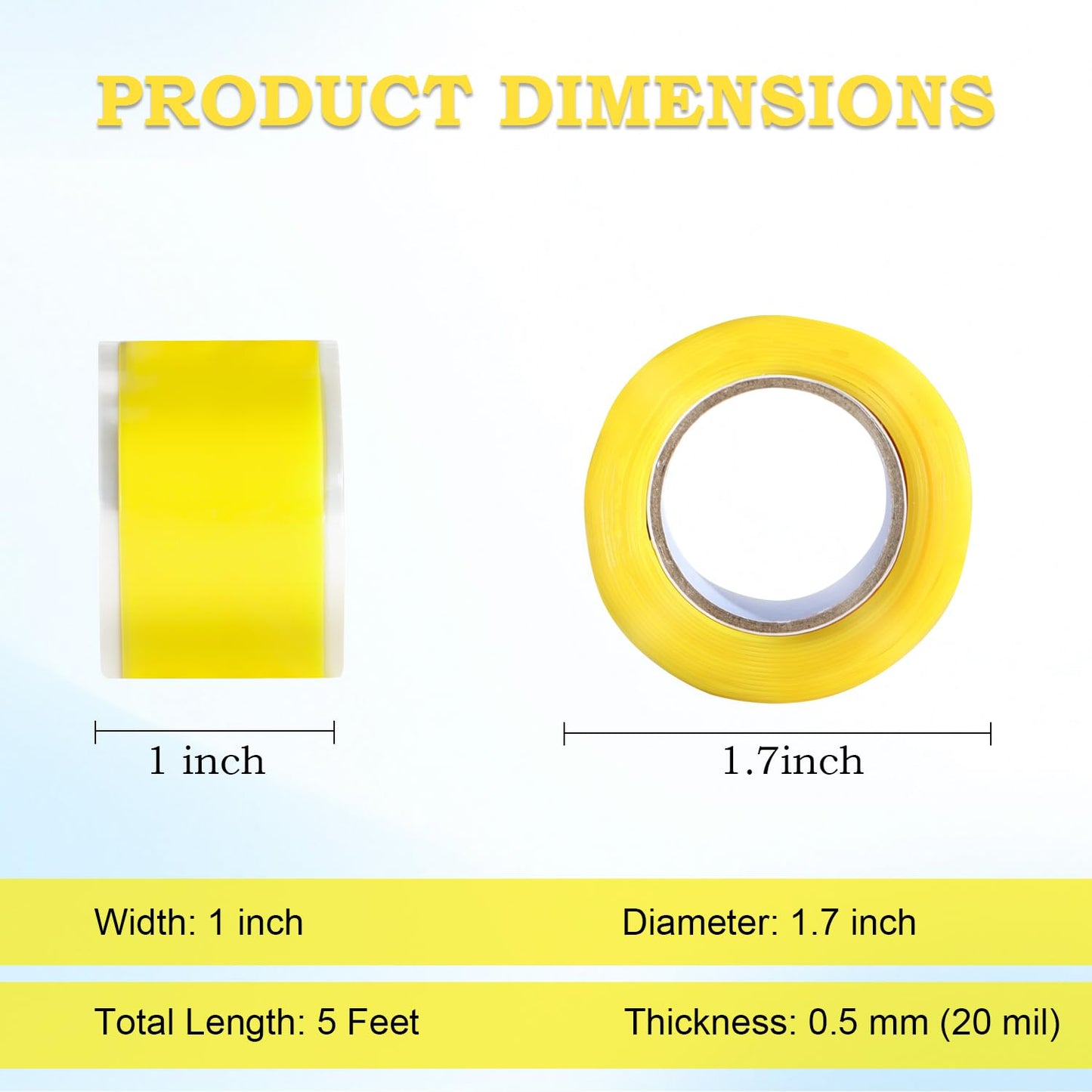 Self Fusing Silicone Tape 1 in x 5' Yellow Waterproof Rubber Leak Proof Sealing Rubber Self-amalgamating Tape for Emergency Hot and Cold Water Pipe Repairs and Tool Fixation