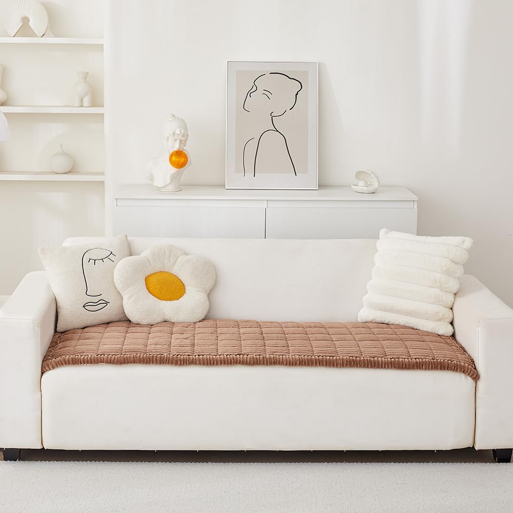 Couch Cover for Dogs Washable, Fuzzy Pet Couch Covers for 3 Cushion Sofa Pet Friendly, Non Slip Sofa Cover (Dark Brown, 27.6" x 82.7"/70 x 210cm)