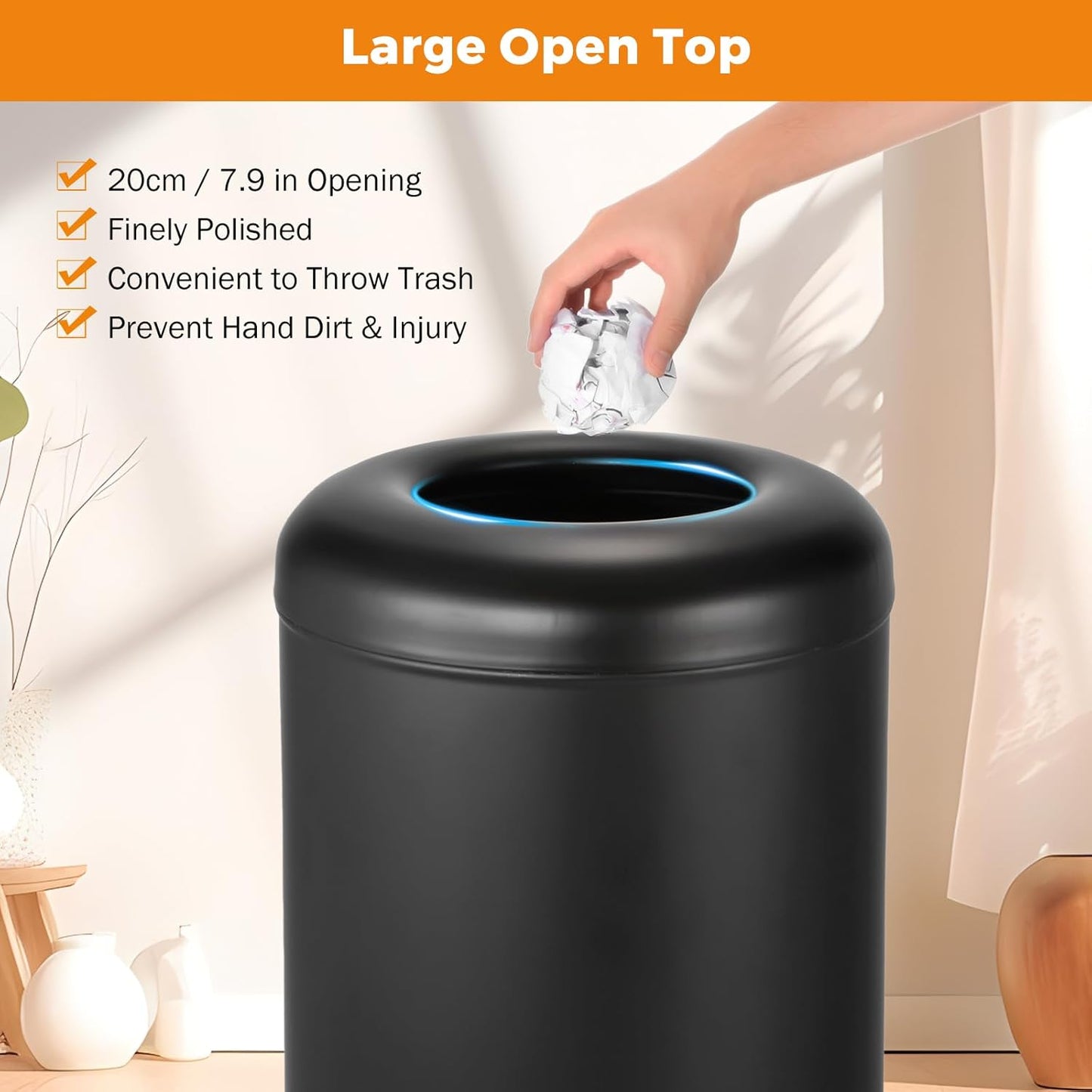 BEAMNOVA Commercial Trash Can 16.5 Gal Open Top Black Outdoor Indoor Garbage Enclosure Inner with Lid Inside Bucket 15 * 30.7 inch Stainless Steel Industrial Waste Container