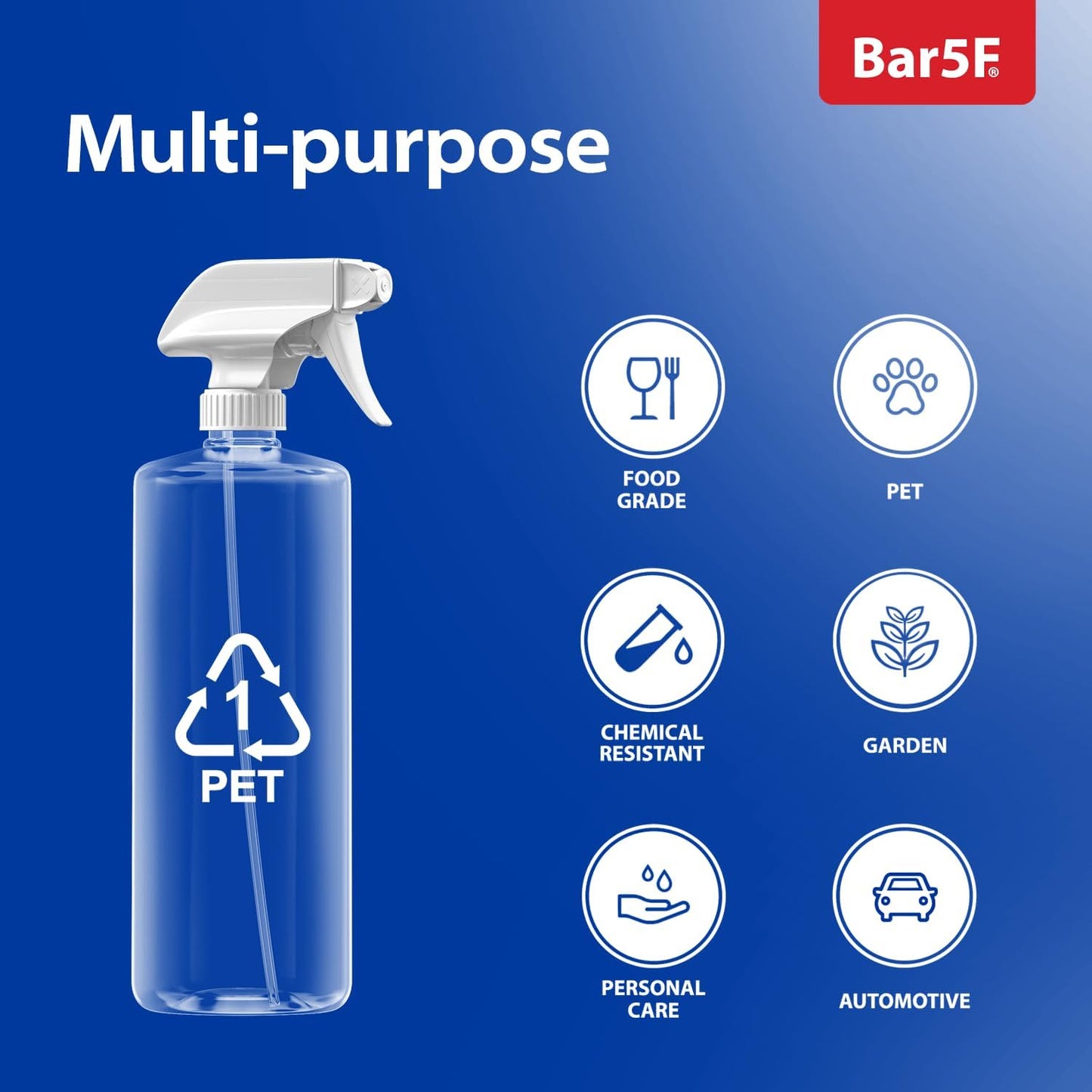 Bar5F Plastic Spray Bottles with Mixor Trigger, 32 oz | Professional, Leak Proof, Empty, Adjustable Fine to Powerful Sprayer, Refillable | Water Plants, Cleaning Solutions | Crystal Clear | Pack of 3