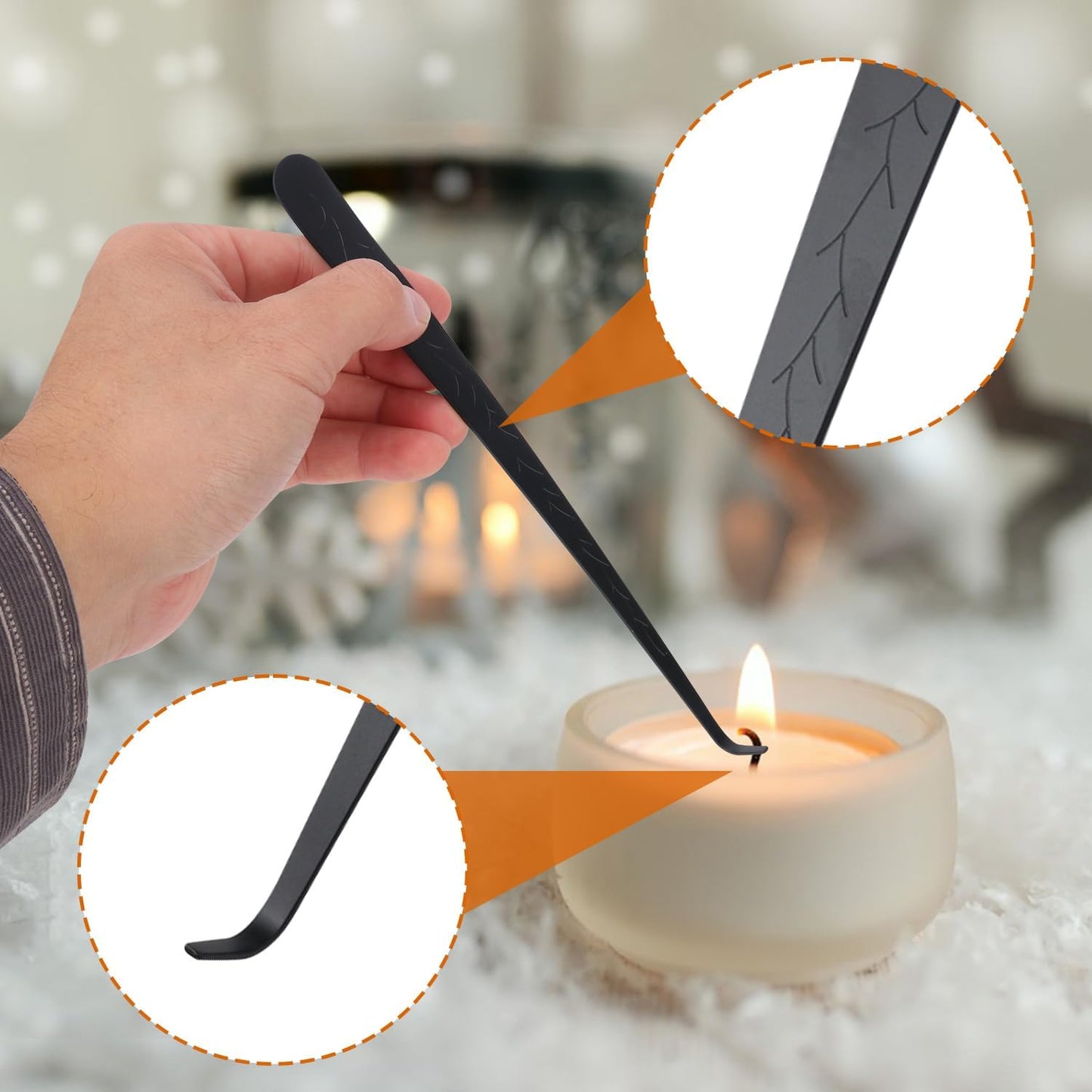 4 in 1 Candle Accessory Set with Storage Tray Plate, Premium Candle Wick Trimmer, Candle Snuffer, Wick Dipper & Storage Tray Plate with Gift Package, Ideal for Scented Candle Lovers (Black)